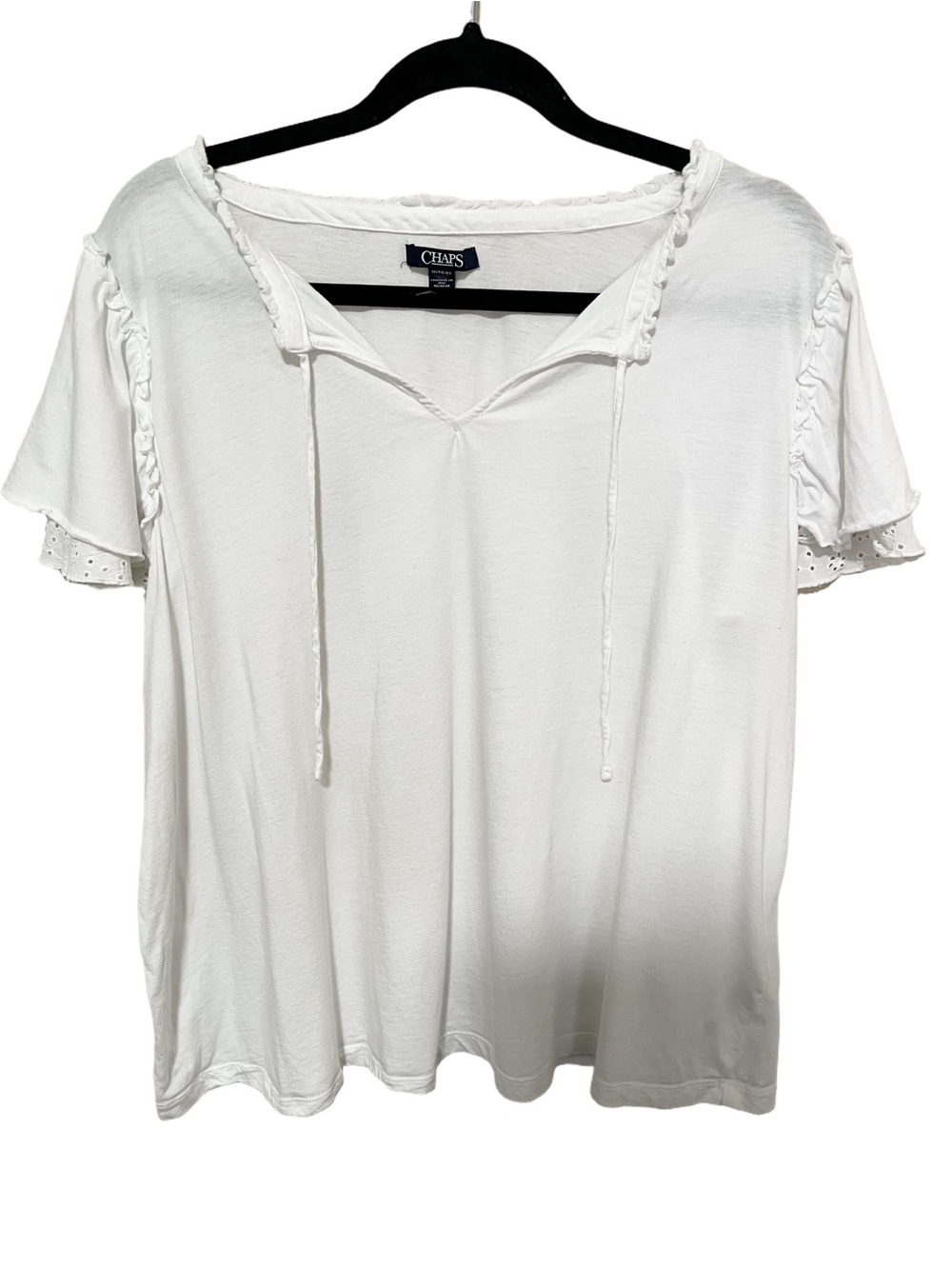Chaps 1X Eyelet Ruffle Keyhole Cotton Modal Top Capsule Dainty Summer Soft Girl